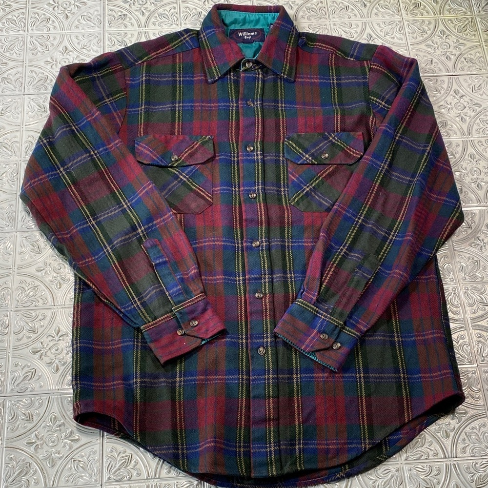 Vintage 80s-90s Williams Bay Plaid Flannel Red/Green/Blue Large Mens
